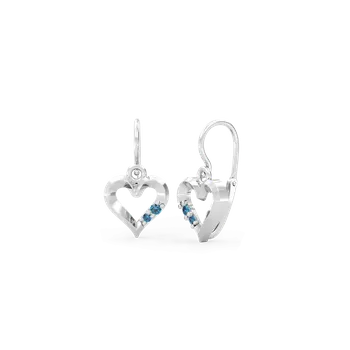 Náušnice SOLUNA FERVICA půvabné zlaté dětské náušnice srdíčka s modrým zirkonem bílé zlato