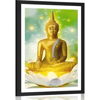 Plakát Dovido Plakát s paspartou zlatý Buddha na lotosovém květu