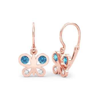 Náušnice SOLUNA PAPILA zlaté dětské náušnice se středně modrými a čirými zirkony růžové zlato