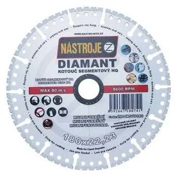 Řezný kotouč NÁSTROJE CZ diamantový kotouč HQ segmentový 180*3,0*22,2mm, na různé materiály IM-DK-VU180