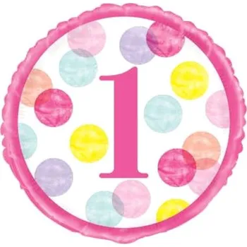 Karnevalový kostým Balón foliový 1. narozeniny růžový s puntíky - 45 cm