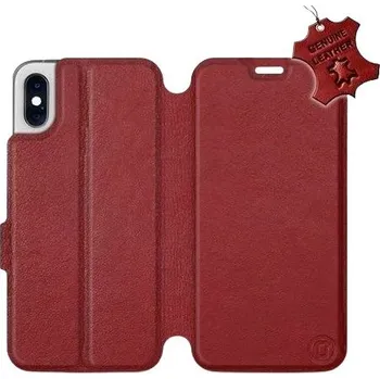 Pouzdro na mobilní telefon Flip pouzdro na mobil Apple iPhone XS - Tmavě červené - kožené - Dark Red Leather