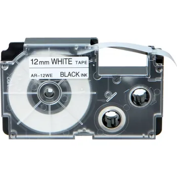 Pásek do tiskárny Casio XR-12GWE, 12mm x 5,5m černý tisk / bílý podklad, extr.adh. kompatibilní páska