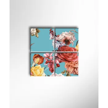 Obraz Malvis ® Obraz Jarní květiny na modrém podkladu ROZMĚR (šířka x výška): čtyřdílný čtverec 80x80 cm