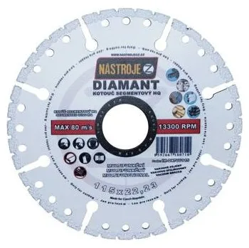 Řezný kotouč NÁSTROJE CZ diamantový kotouč HQ segmentový 115*2,6*22,2mm, na různé materiály IM-DK-VU115