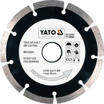 Příslušenství k brusce YATO Kotouč diamantový 125 x 22,2 x 2,2 mm YT-6003