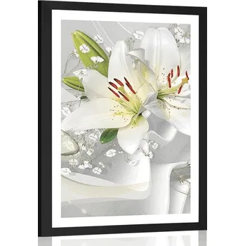 Plakát Dovido Plakát s paspartou bílá lilie na zajímavém pozadí