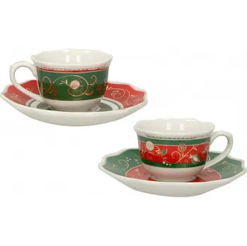 Sada 2 šálků s podšálkami na espresso 100ml Tempo di Festa II. BRANDANI (barva - porcelán, bílá/červená/zelená)