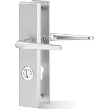 Dveřní kování AC-T SERVIS Bezpečnostní klika ATLAS PLUS přírodní hliník - hranaté štítové kování 90 mm Provedení štítu: PZ - fabkový klíč