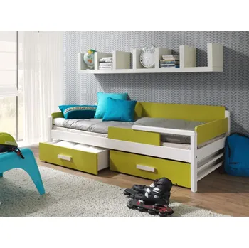 MebloBed Postel s úložným prostorem Terreo 80x180 cm (Š 87 cm, D 190 cm, V 65 cm), Bílý akryl, Dub sonoma PVC, bez matrací, zábranka vpravo