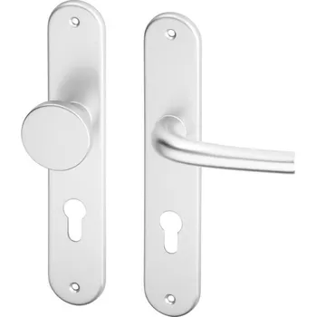 Dveřní kování AC-T SERVIS Dveřní klika ANNA přírodní hliník - oválné štítové kování 90 mm Provedení štítu: Koule/klika - pravá