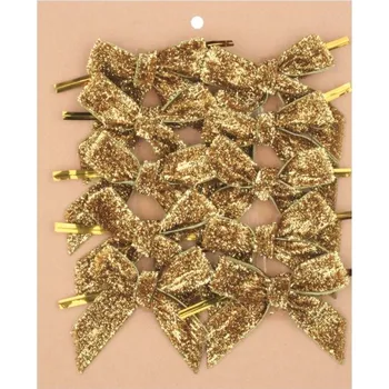 Vánoční dekorace Mašle zlatá třpytivá 8 cm, 12 ks