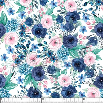 Zakázkový tisk, softshell, kočárkovina... Modré a růžové květy Látky k tisku: Microfirba