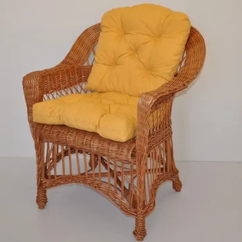 Křeslo Proutěné křeslo WEIGIER přírodní polstr žlutý melír