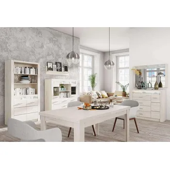 Obývací stěna Jídelna INDIANAPOLIS kraft bílý, Sestava A s LED osvětlením