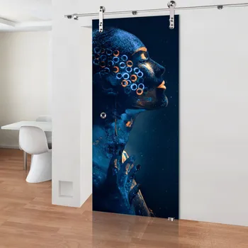 Interiérové dveře Glasdesign Blue Woman Deluxe skleněné posuvné dveře 900 x 2050 mm