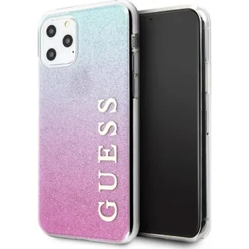 Pouzdro na mobilní telefon Kryt GUESS pro Apple iPhone 11 Pro - třpytky - plastový - růžový / modrý