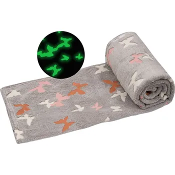 deka Motýlci svítící deka z mikroflanelu 150 x 200 cm šedá