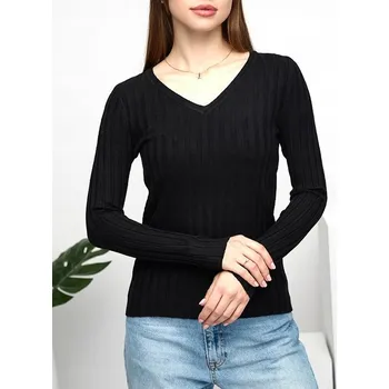 Dámský svetr Dámský svetr / svetřík s řádkovým vzorem - černý - vel. UNI