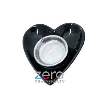 Svícen Svícen keramika 'srdce' na čajovou svíčku - černá/stříbrná