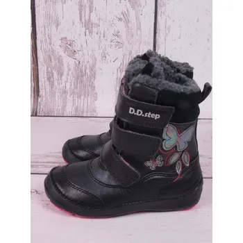 Dívčí zimní obuv D.D.step Zimní boty D.D. step W023-117A černé s motýlky kožené velikost: 25