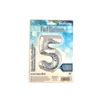 Balónek fólie číslo 5 stříbrný 80 cm