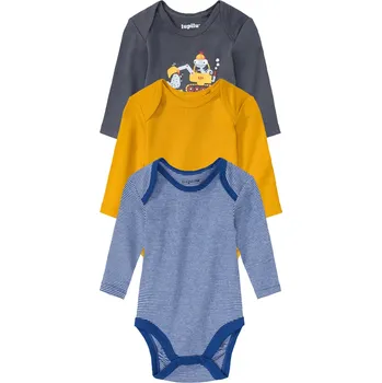 Kojenecký body lupilu® Chlapecké body s dlouhými rukávy, 3 kusy (modrá/námořnická modrá/žlutá, 62/68)