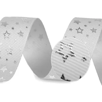 Jedlá dekorace na dort Rypsová stuha - vánoční hvězda - sv. šedá - 25mm - 5m