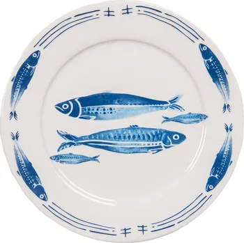 Talíř Porcelánový dezertní talíř s rybkami Fish Blue - Ø 20*2 cm