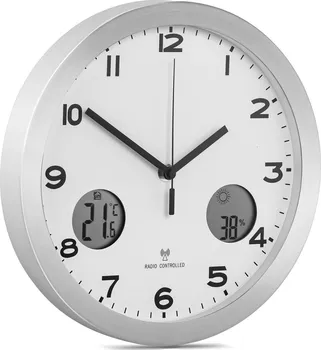 Hodiny Uniprodo Nástěnné hodiny s rádiem, teploměrem a vlhkoměrem 30 cm stříbrné/bílé