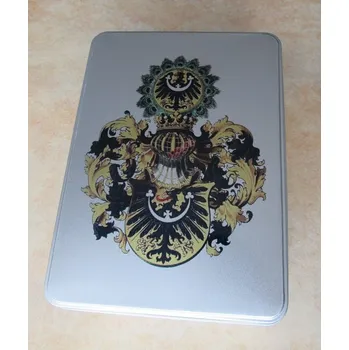 Plechová dóza velká stříbrná s úplným znakem Slezského knížectví