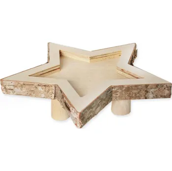 Vánoce Hvězda dřevěný podnos na nožičkách - 25 cm