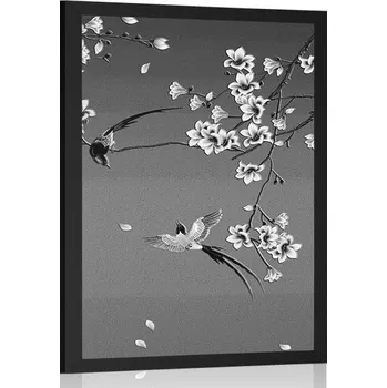 Plakát Dovido Plakát černobílé ptáčci na větve stromu