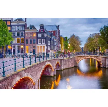 Fototapeta DIMEX | Vliesová fototapeta Amsterdamské panoráma MS-5-0669 | 375 x 250 cm| modrá, žlutá, šedá + Vliesová fototapeta na stěnu DIMEX Amsterdamské panoráma MS50669 v rozměru 375 x 250 cm + lepidlo zdarma