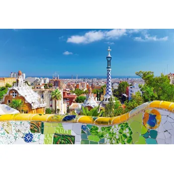 Fototapeta DIMEX | Vliesová fototapeta Park Guel MS-5-1114 | 375 x 250 cm| zelená, vicebarevna, modrá, bílá, žlutá + Vliesová fototapeta na stěnu DIMEX Park Guel MS51114 v rozměru 375 x 250 cm + lepidlo zdarma