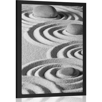 Plakát Dovido Plakát Zen kameny v písčitých kruzích černobílém provedení