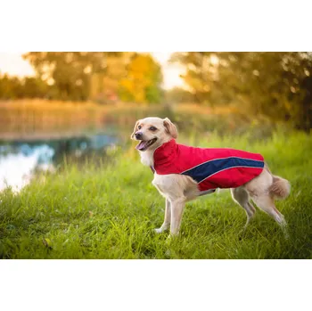 Obleček pro psa Vsepropejska Collar bunda pro psa s reflexními prvky Barva: Červená, Délka zad (cm): 25, Obvod hrudníku: 34 - 43 cm