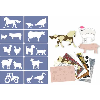 Výtvarná sada Roylco Set šablon farmářských zvířátek a barevných vzorovaných papírů (10 a 10 kusů)