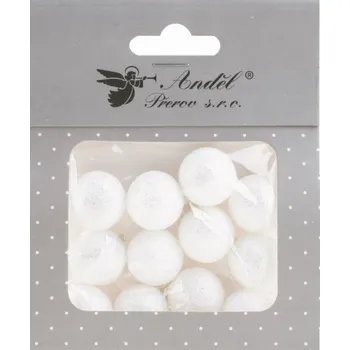 Kuličky bílé polystyrénové glitrové 2 cm, 12 ks