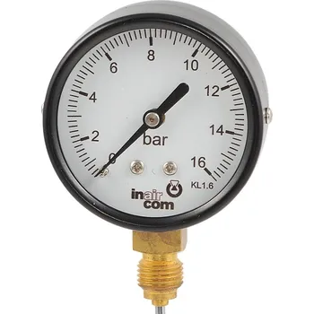 Příslušenství ke kompresoru INAIRCOM Manometr spodní vývod 100mm 1/2" 0-16bar (Ilustrativní foto)