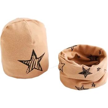 Čepice Set čepice a teplý krční límec - Hvězda Barva: Khaki, Velikost: M (3M-3Y)