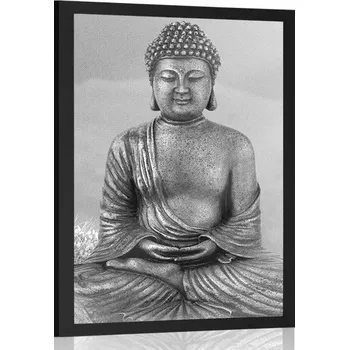 Plakát Dovido Plakát socha Buddhy v meditující poloze v černobílém provedení