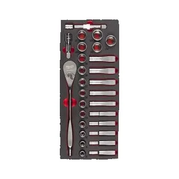 Ráčna MILWAUKEE pěnová vložka s nástrčnými klíči a ráčnou 28 ks 1/2"