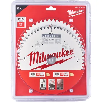 Pilový kotouč MILWAUKEE Pilový kotouč dřevo 216 x 48T/60T-2ks