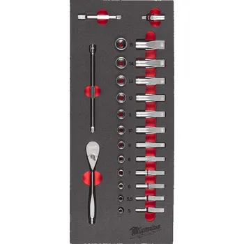 Ráčna MILWAUKEE pěnová vložka s nástrčnými klíči a ráčnou 28 ks 1/4˝