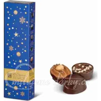 Cukrovinka EMOTI DARK. Kolekce belgických pralinek ve vánočním modrém balení 65g