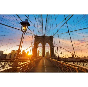Fototapeta DIMEX | Vliesová fototapeta Brooklyn Bridge při západu slunce MS-5-2966 | 375 x 250 cm | modrá, žlutá, hnědá + Vliesová fototapeta na stěnu DIMEX Brooklyn Bridge při západu slunce MS52966 v rozměru 375 x 250 cm + lepidlo zdarma