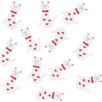 Kočka dřevěná s mašlí s lepíkem 4 cm 12 ks bílá