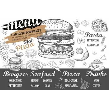 Fototapeta DIMEX | Vliesová fototapeta Nabídka restaurace - bílá MS-5-2124 | 375 x 250 cm| bílá, černá, žlutá, šedá + Vliesová fototapeta na stěnu DIMEX Nabídka restaurace - bílá MS52124 v rozměru 375 x 250 cm + lepidlo zdarma