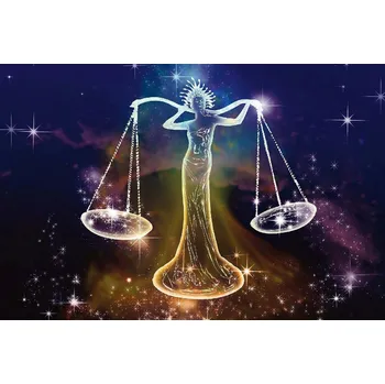 Fototapeta DIMEX | Vliesová fototapeta Znamení zvěrokruhu - Váhy MS-5-2270 | 375 x 250 cm| bílá, fialová, černá, růžová + Vliesová fototapeta na stěnu DIMEX Znamení zvěrokruhu - Váhy MS52270 v rozměru 375 x 250 cm + lepidlo zdarma